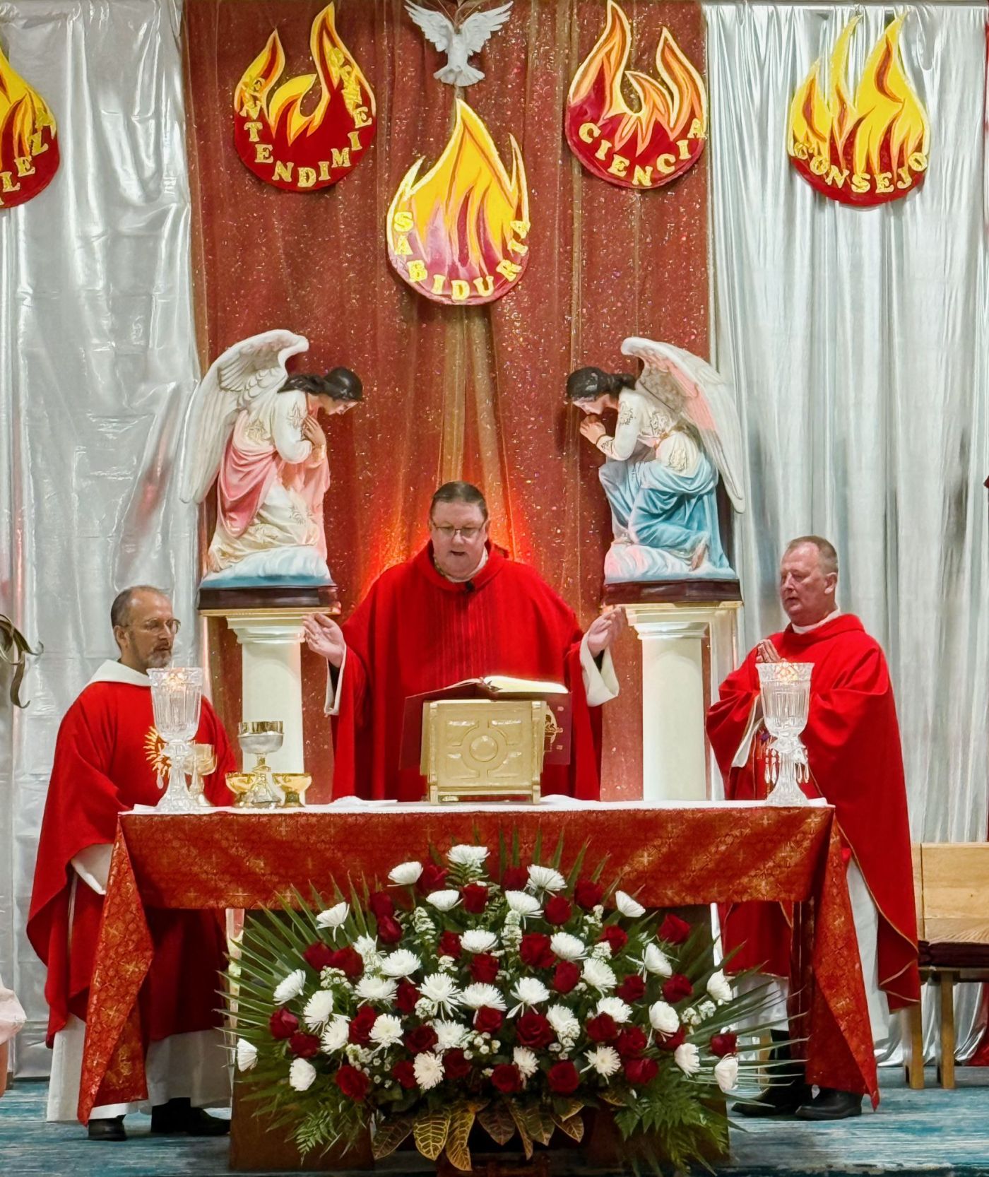Altar decorated for Pentecost
